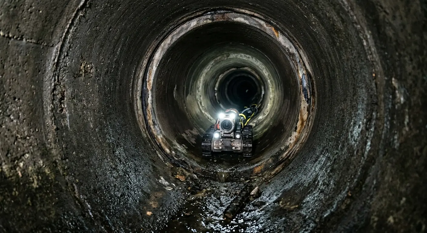 Robotic sewer camera inspecting pipe interior for Drain Snake Service in Fishhook