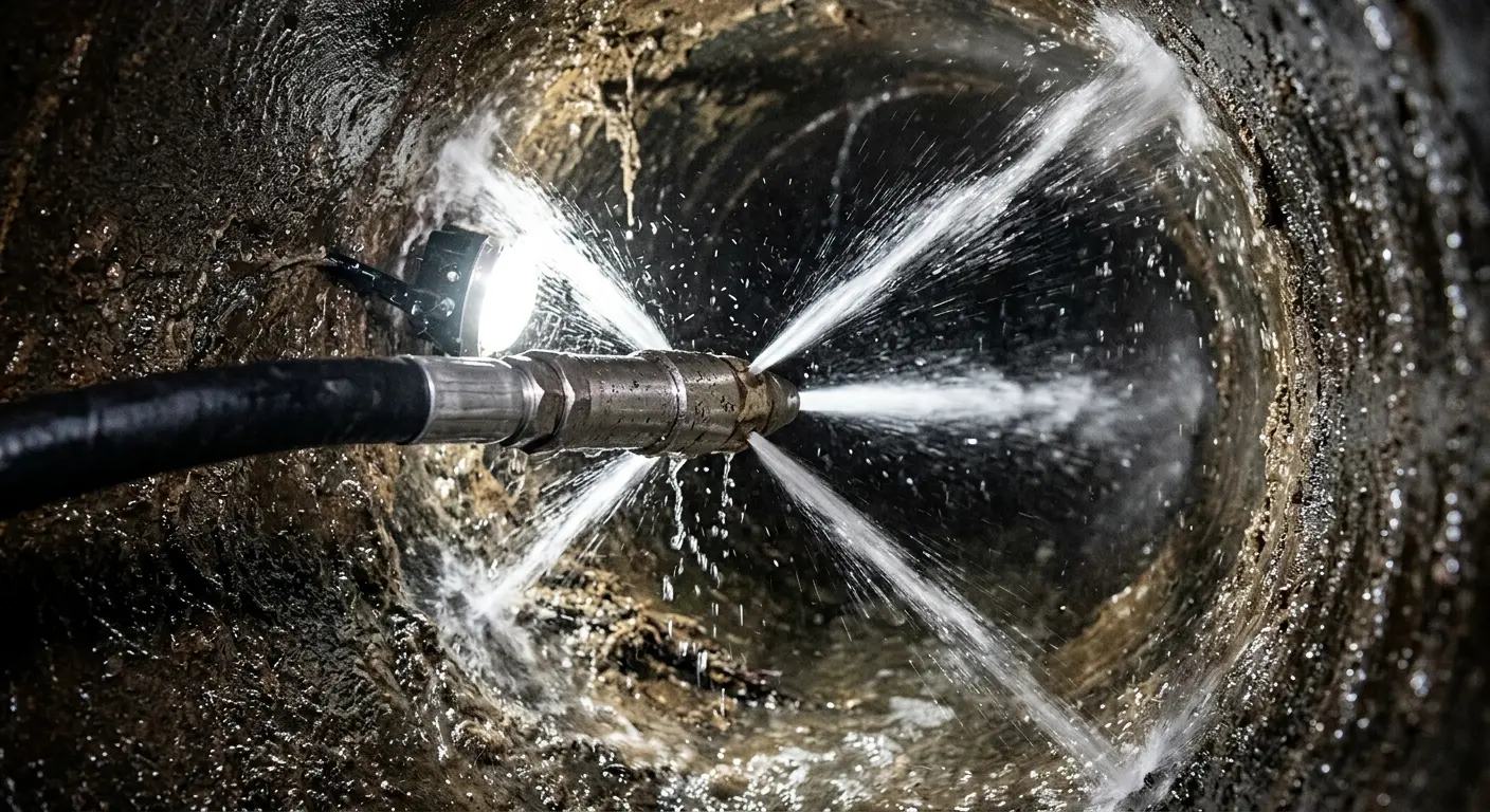 High-pressure hydro jetting nozzle cleaning sewer pipe for Sewer Cleanout in Fishhook